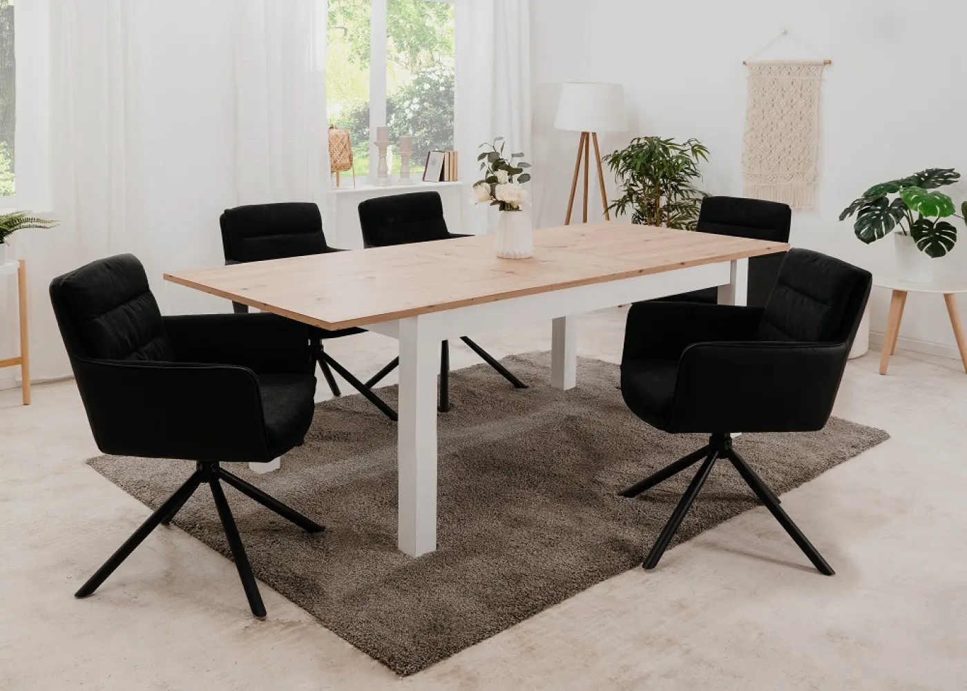 2er Set Stuhl Logan mit Armlehnen | drehbar | Schwarz / Anthrazit