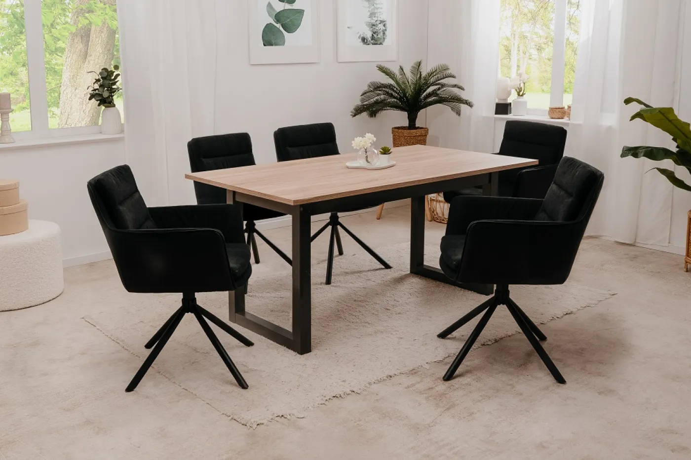 2er Set Stuhl Logan mit Armlehnen | drehbar | Schwarz / Anthrazit