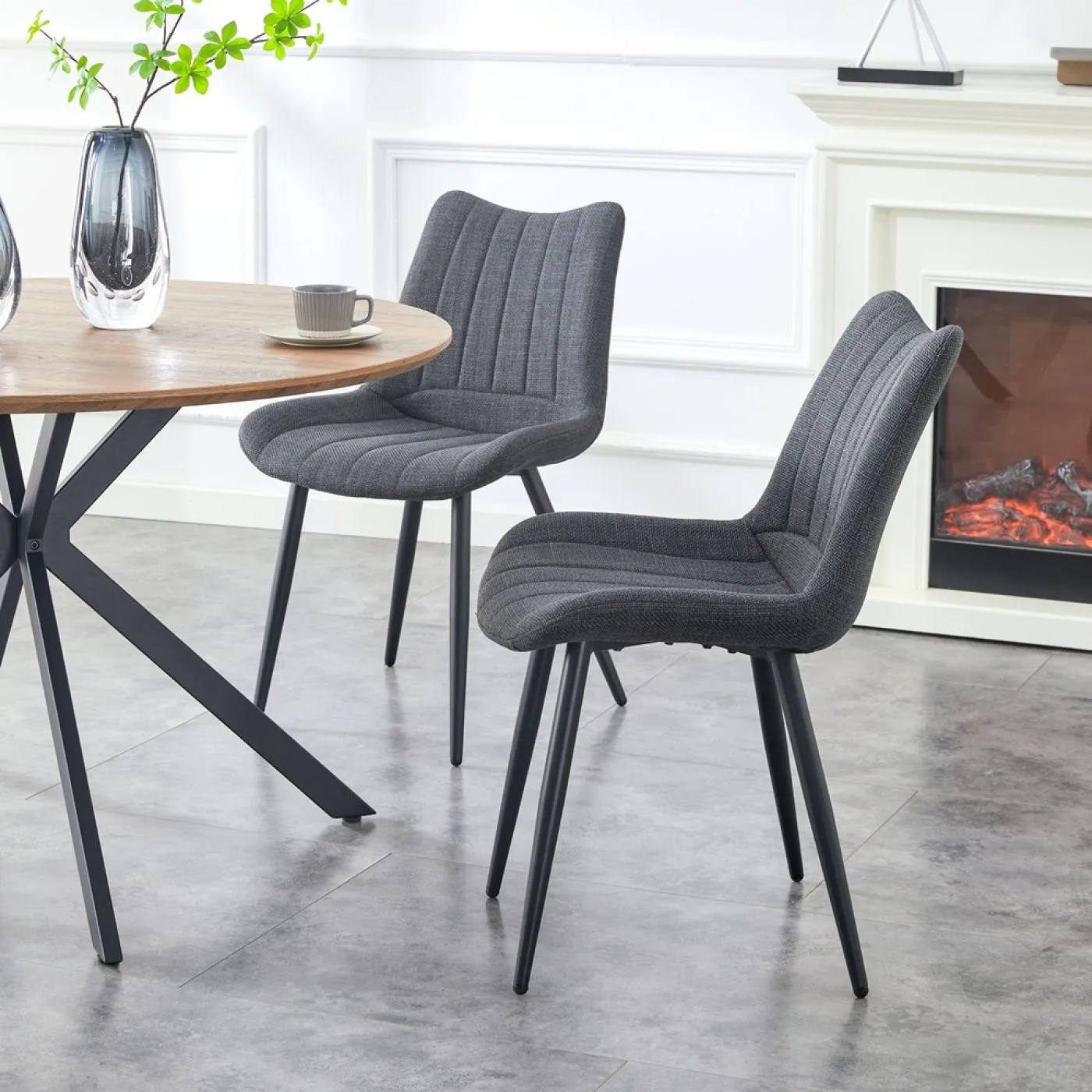 2er Set Stuhl Lotta | Webstoff | Anthrazit