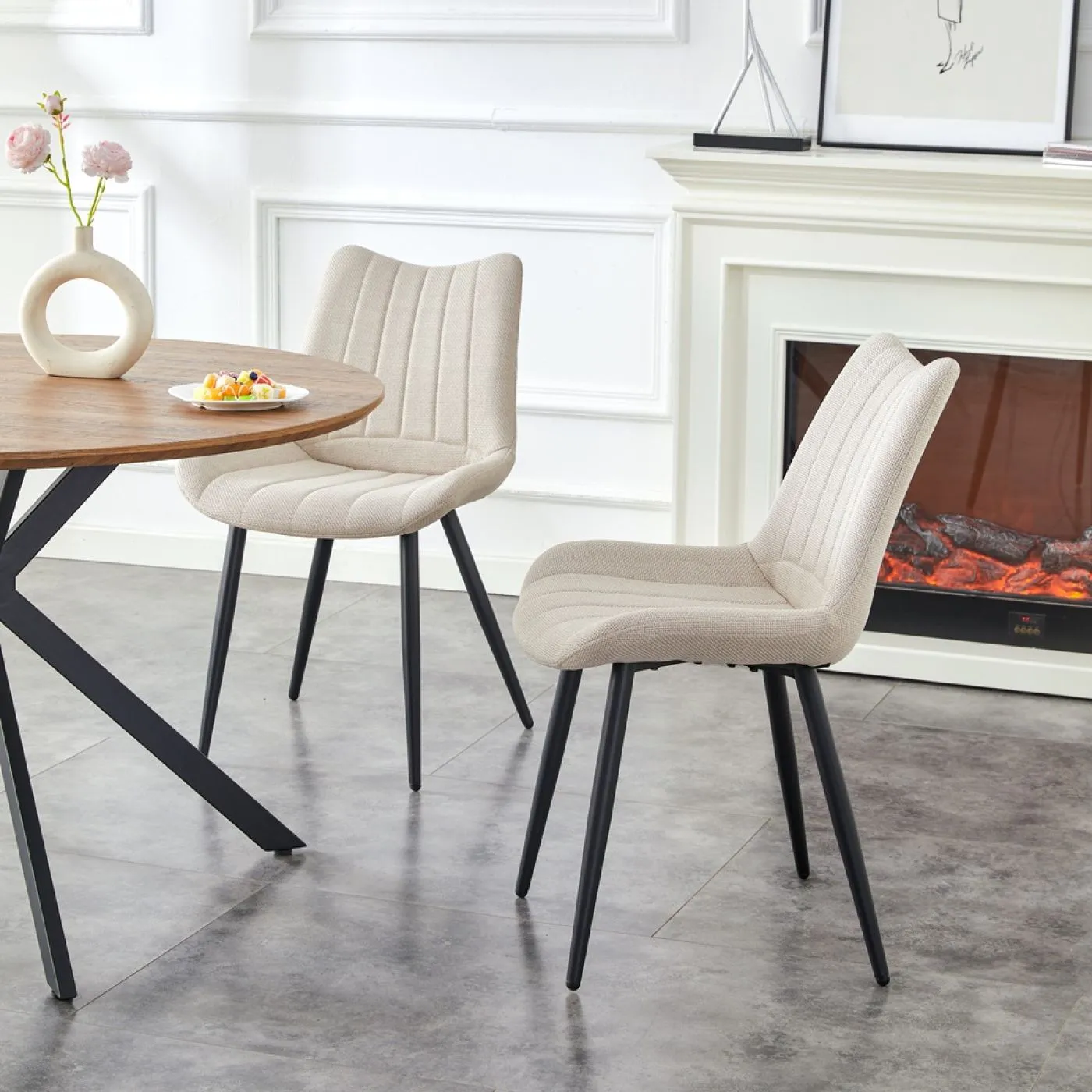 2er Set Stuhl Lotta | Webstoff | creme