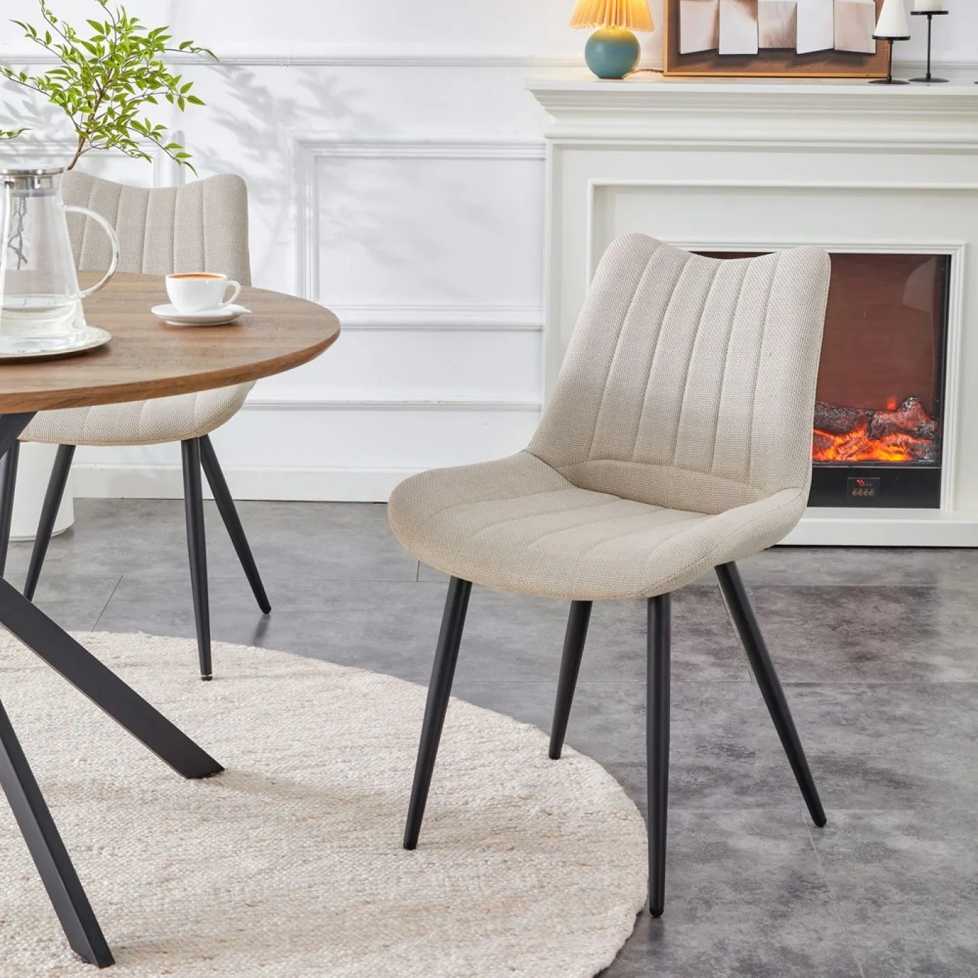 2er Set Stuhl Lotta | Webstoff | creme