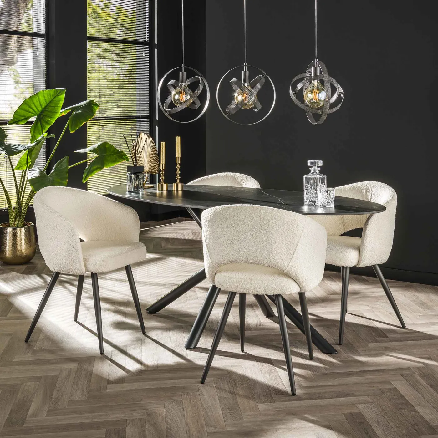 2er Set Stuhl Maro | Boucle Stoff | weiß