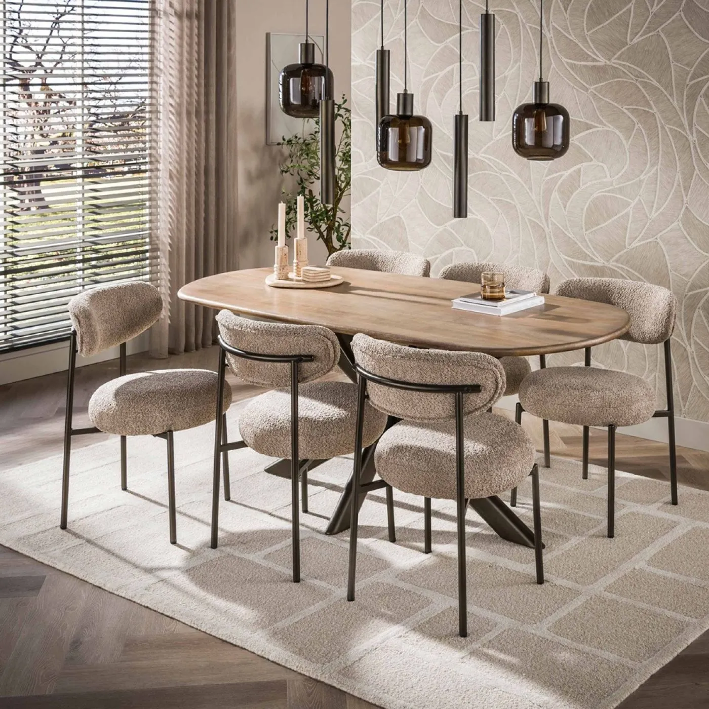 2er Set Stuhl Nest | Boucle | sand-braun