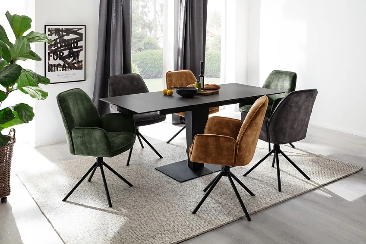 2er Set Stuhl Ottawa | drehbar | mit Armlehnen | Samt | olive