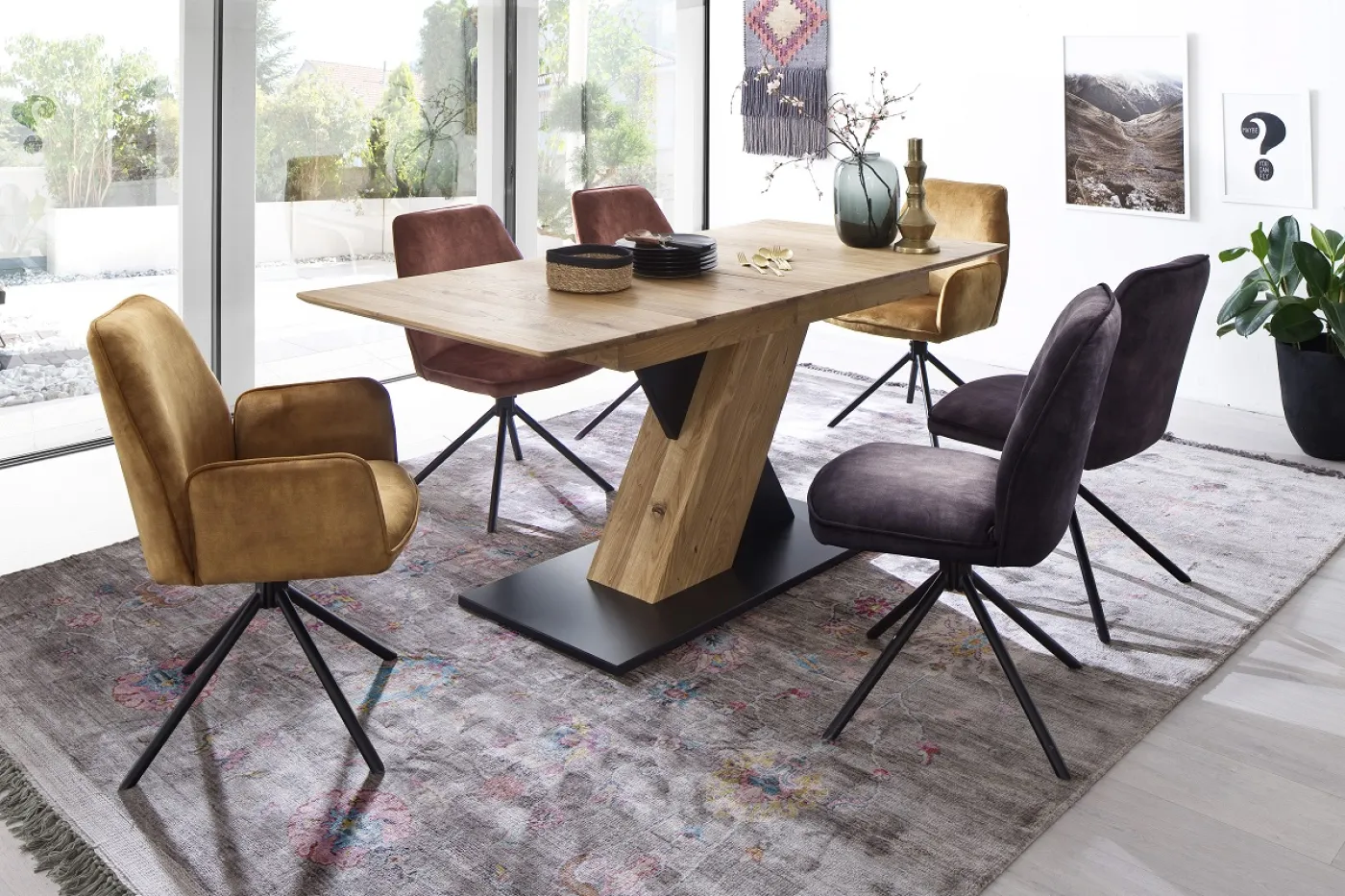 2er Set Stuhl Ottawa | Vintage Velours-Optik | anthrazit