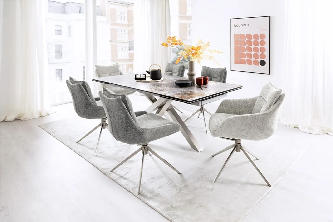 2er Set Stuhl Parker | Edelstahl | drehbar | braun / cappuccino