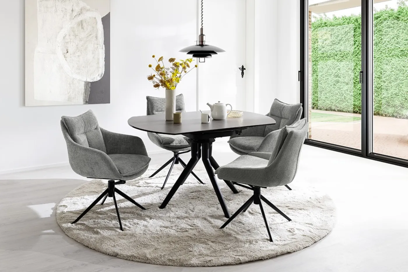 2er Set Stuhl Parker mit Armlehnen | drehbar | anthrazit / grau