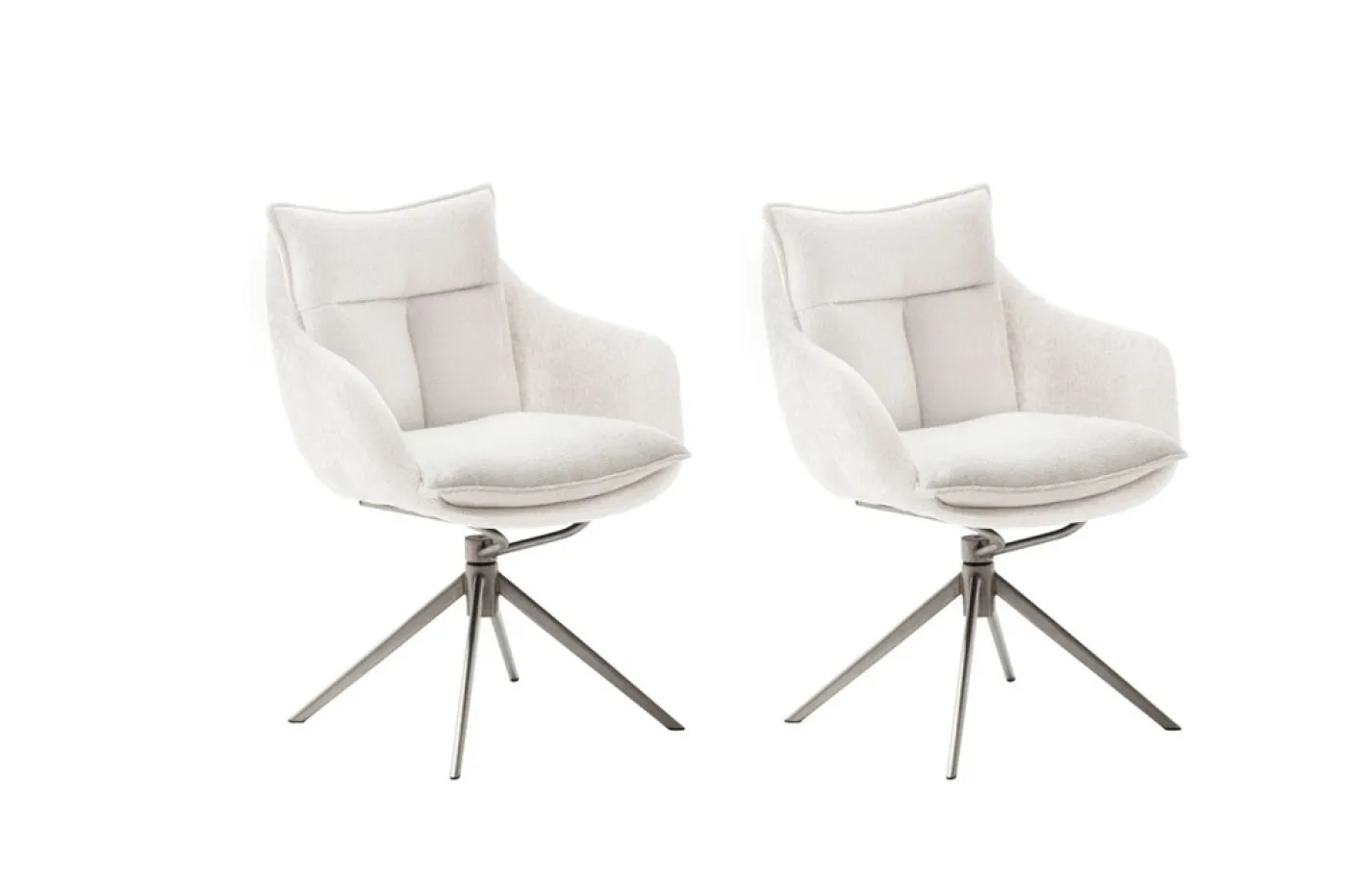 2er Set Stuhl Parker mit Armlehnen | Edelstahl | drehbar | weiß / creme