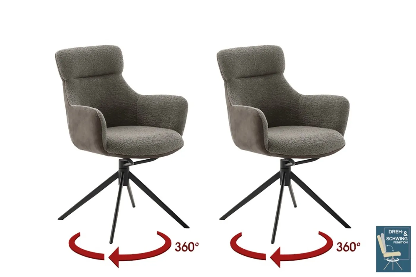 2er Set Stuhl Pelion mit Armlehnen | drehbar | schlamm