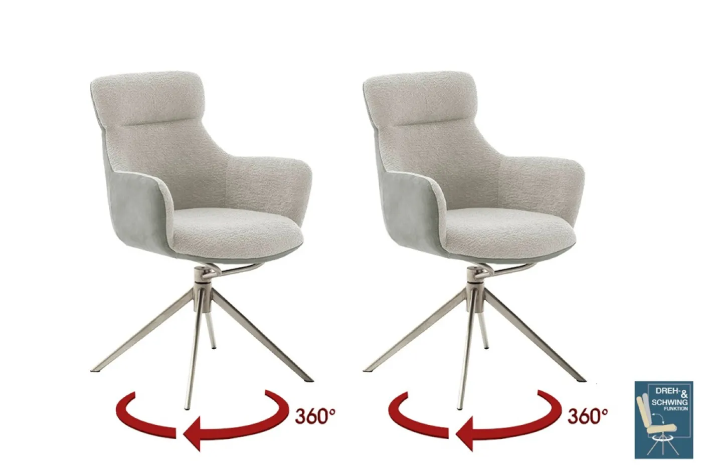 2er Set Stuhl Pelion mit Armlehnen | Edelstahl | drehbar | grau / lichtgrau