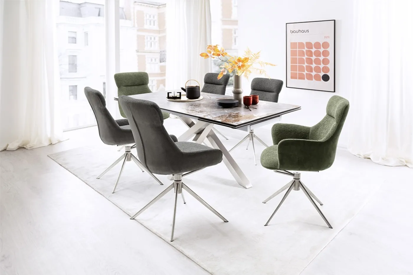 2er Set Stuhl Pelion mit Armlehnen | Edelstahl | drehbar | olive