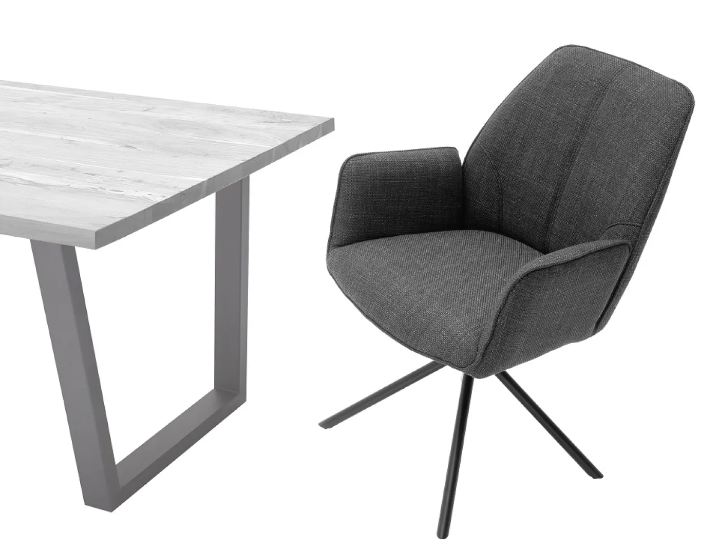 2er Set Stuhl Pemba mit Armlehnen | drehbar | Webstoff | anthrazit