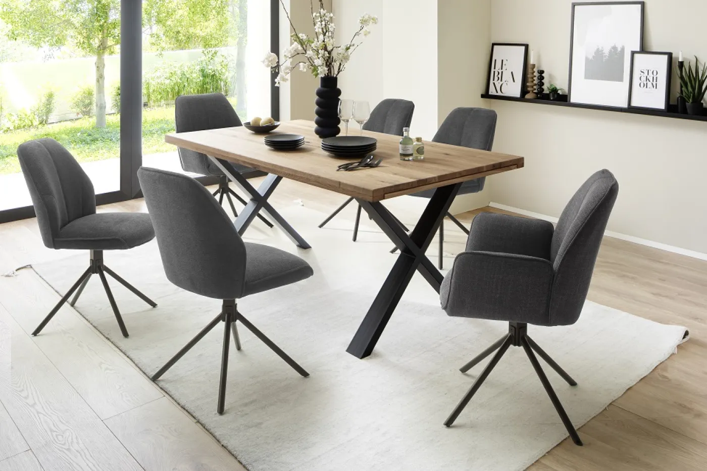 2er Set Stuhl Pemba mit Armlehnen | drehbar | Webstoff | anthrazit