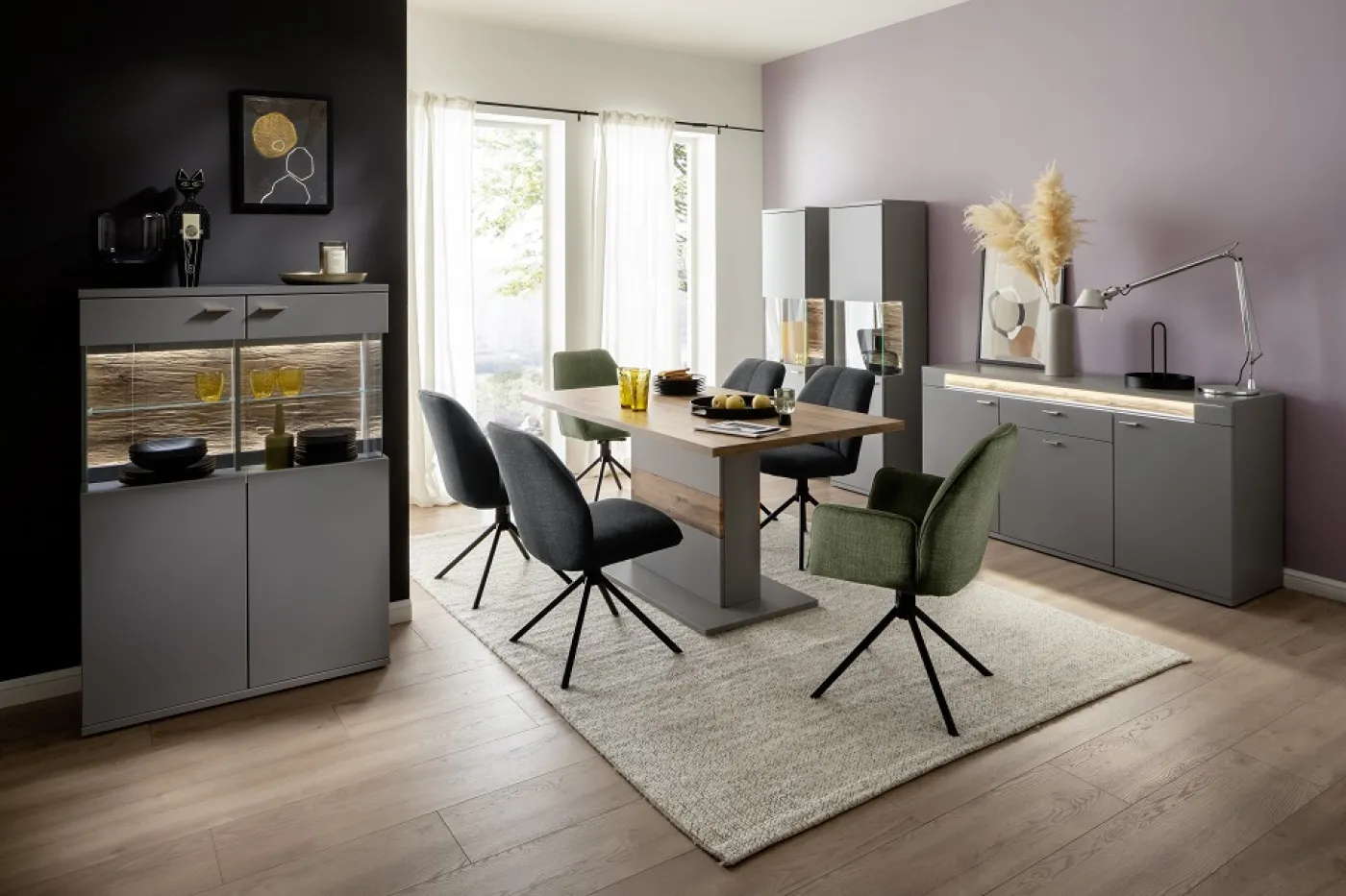 2er Set Stuhl Pemba mit Armlehnen | drehbar | Webstoff | oliv