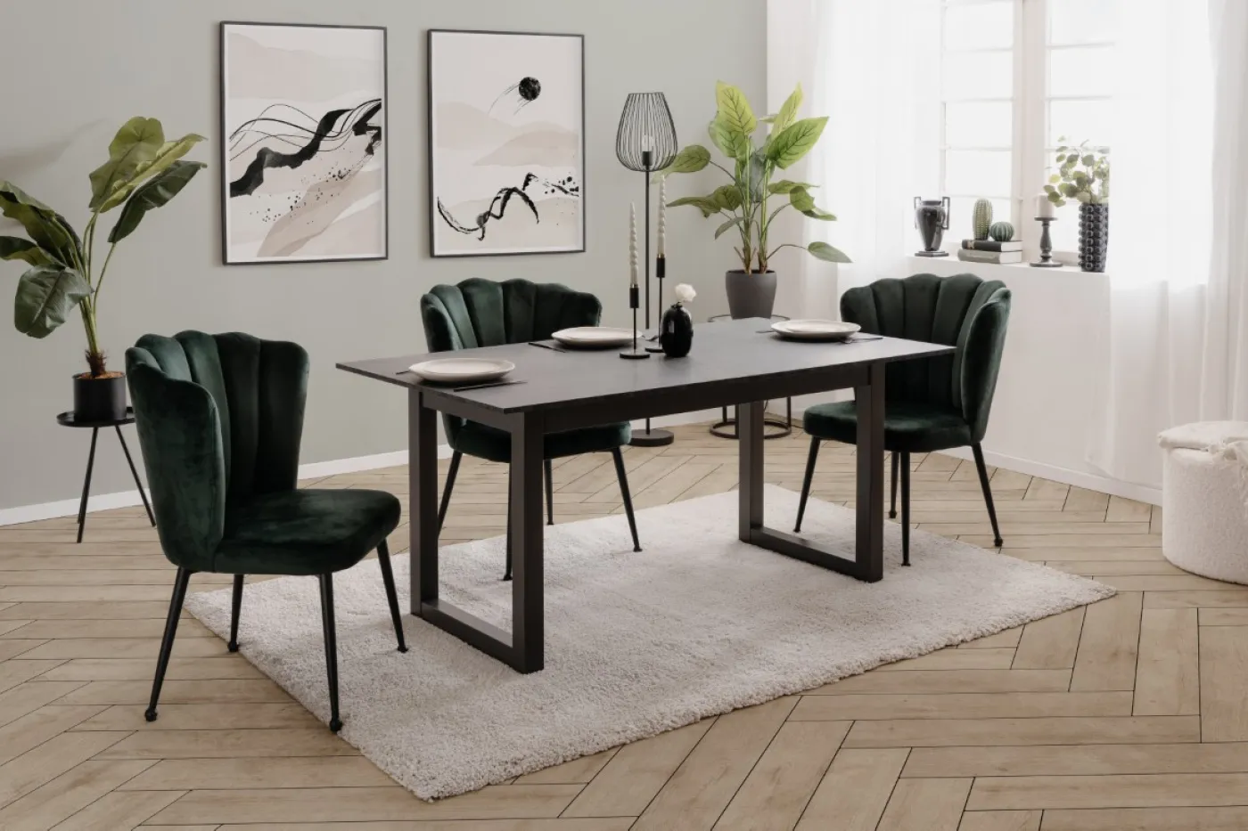 2er Set Stuhl Quinn | dunkelgrün / schwarz