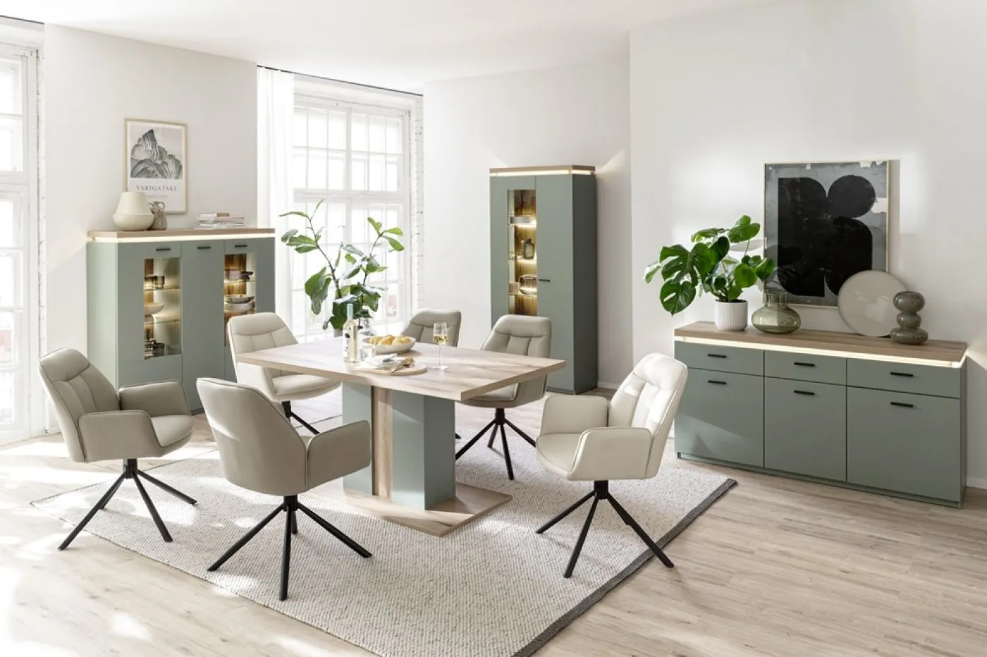 2er Set Stuhl Rafaela mit Armlehnen | drehbar | cappuccino / schwarz matt