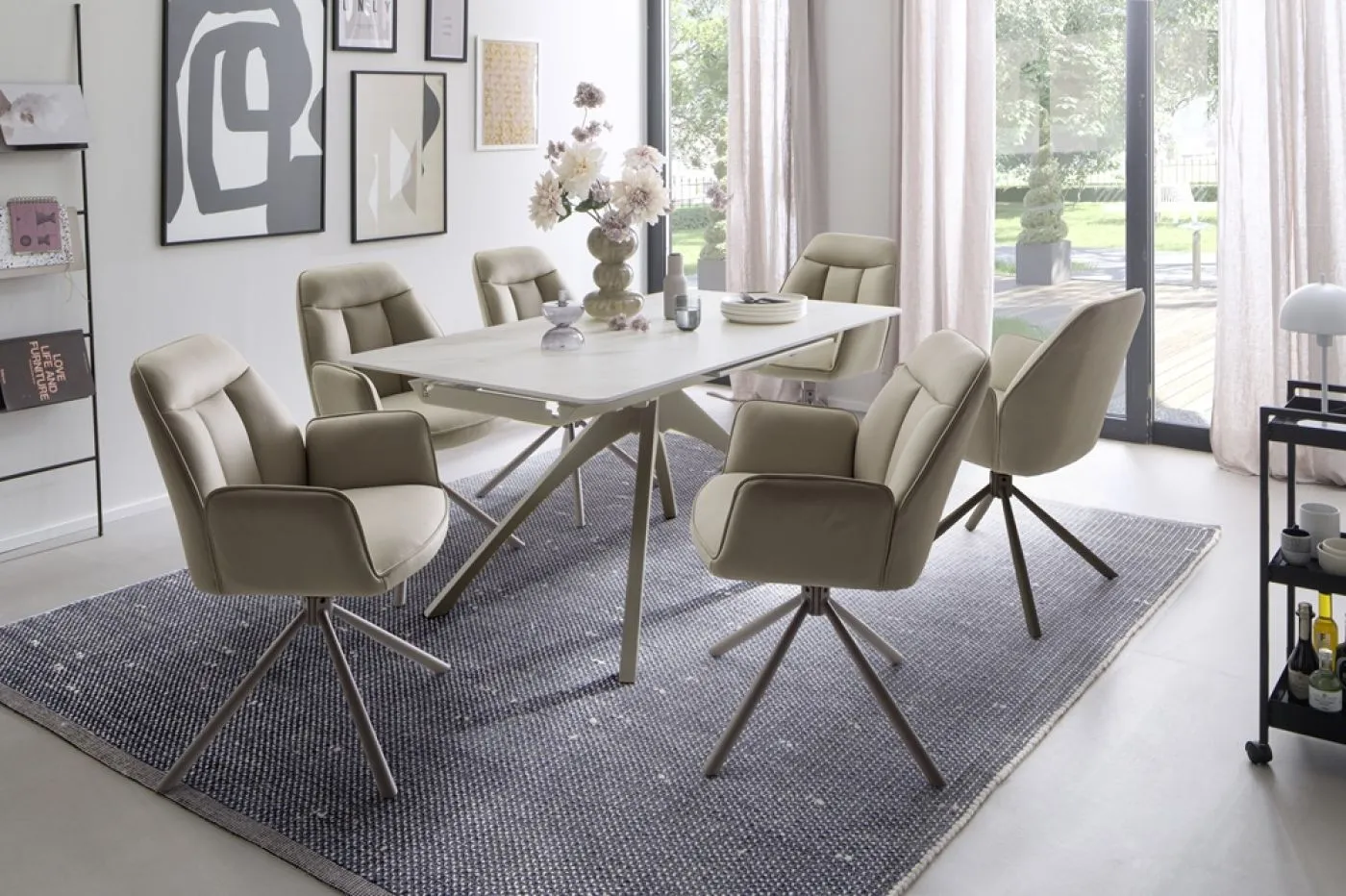 2er Set Stuhl Rafaela mit Armlehnen | drehbar | cappuccino / taupe matt