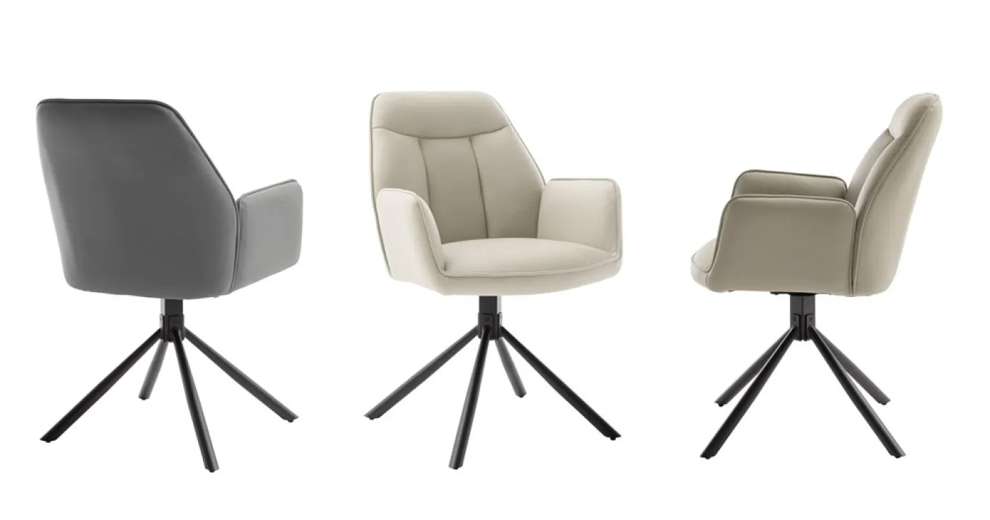 2er Set Stuhl Rafaela mit Armlehnen | drehbar | creme / schwarz matt