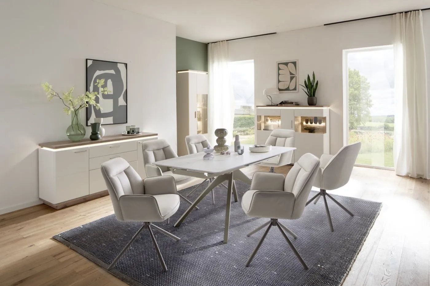 2er Set Stuhl Rafaela mit Armlehnen | drehbar | creme / schwarz matt