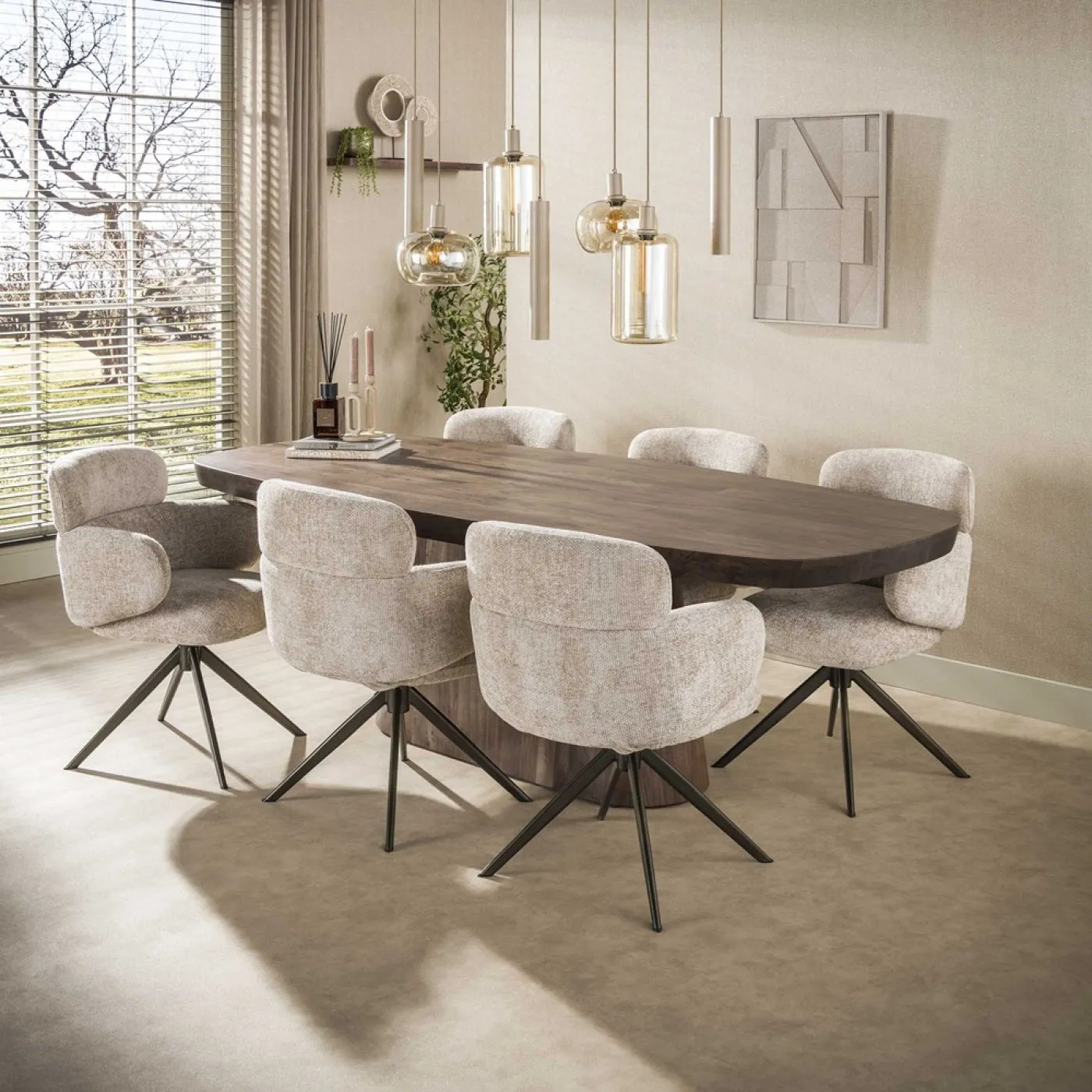 2er Set Stuhl Tano | Chenillestoff | drehbar | sand-braun