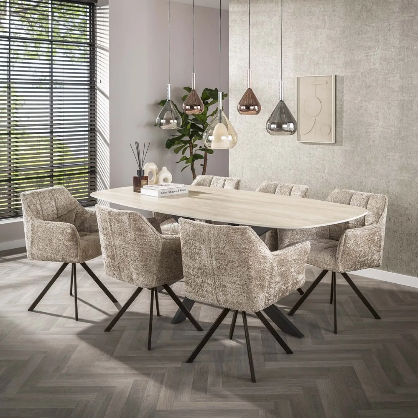 2er Set Stuhl Toik mit Armlehnen | drehbar | Alura-Stoff / Webstoff | sand-braun