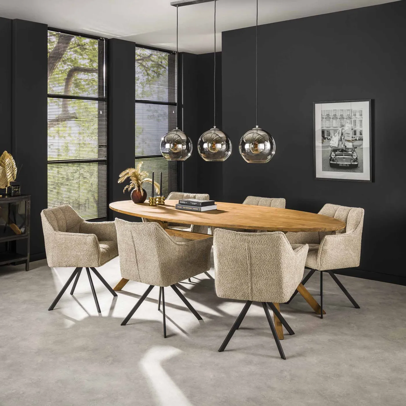 2er Set Stuhl Toik mit Armlehnen | drehbar | Boucle Stoff | sandfarben