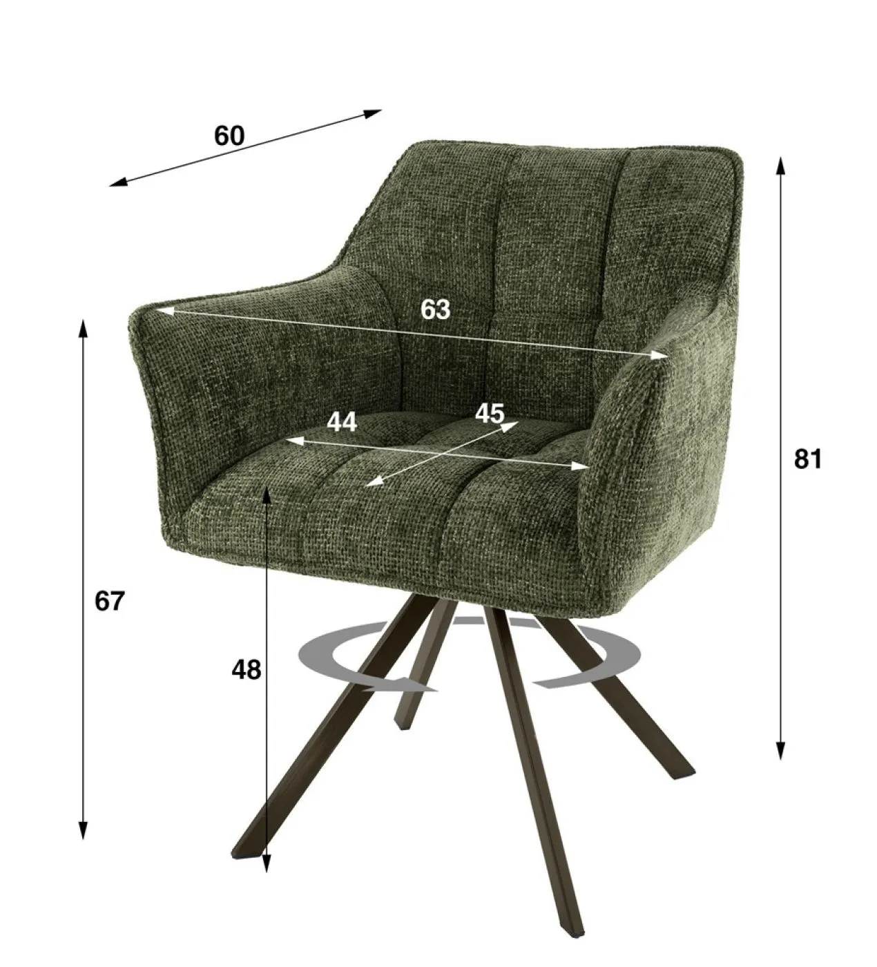 2er Set Stuhl Toik mit Armlehnen | drehbar | Hoven-Stoff / Chenillegewebe | Grün-braun