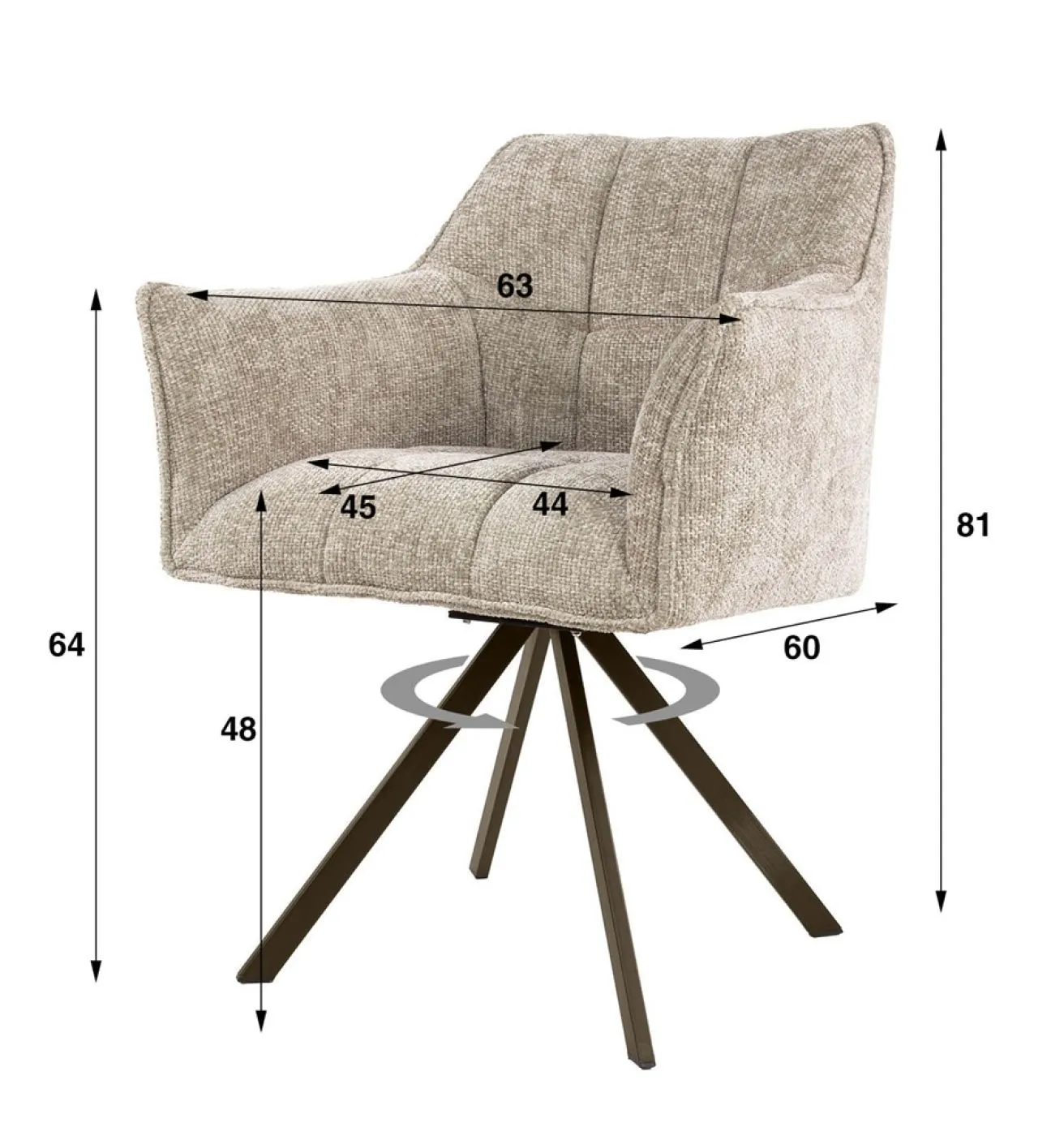 2er Set Stuhl Toik mit Armlehnen | drehbar | Hoven-Stoff / Chenillegewebe | sand-braun