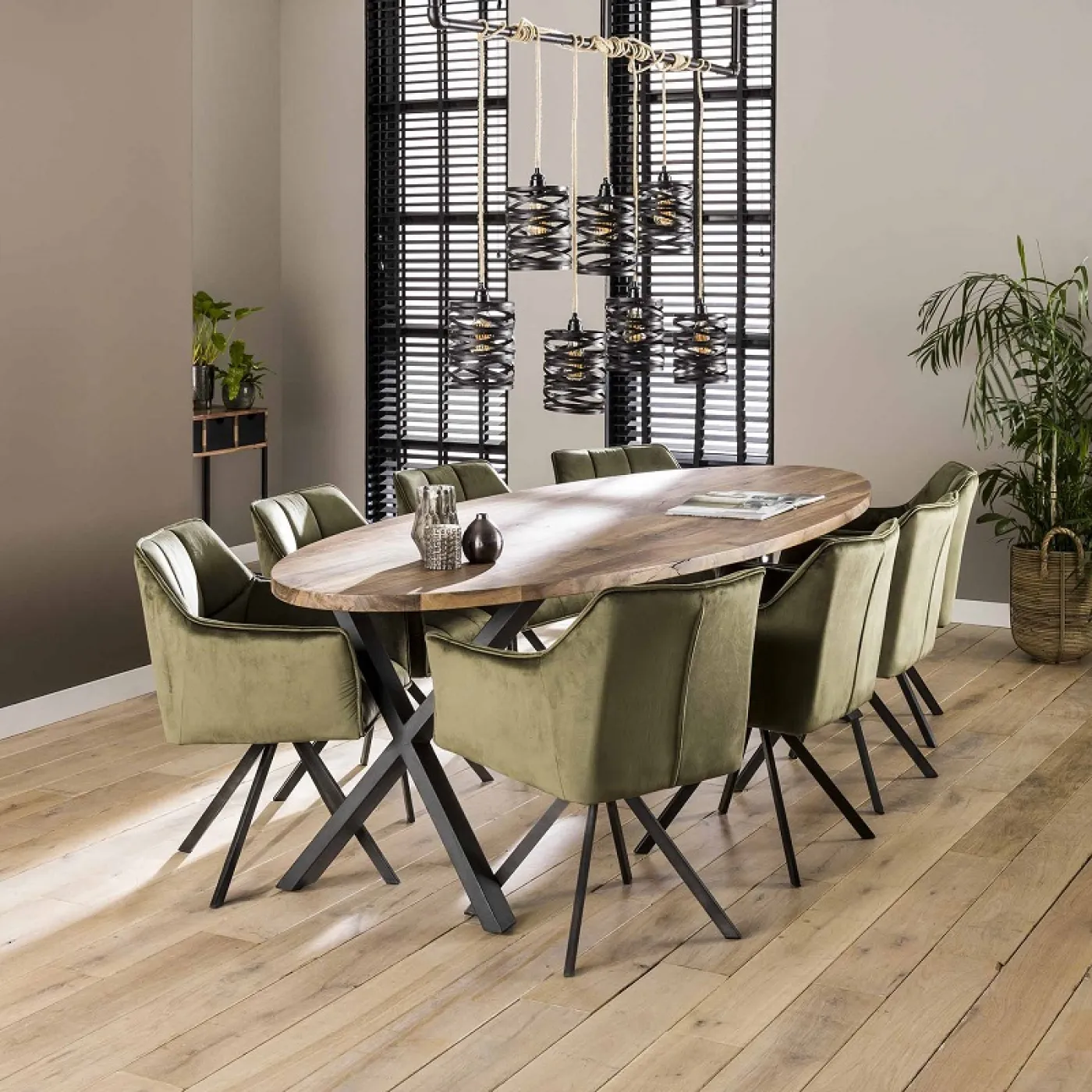 2er Set Stuhl Toik mit Armlehnen | drehbar | Samt | grün