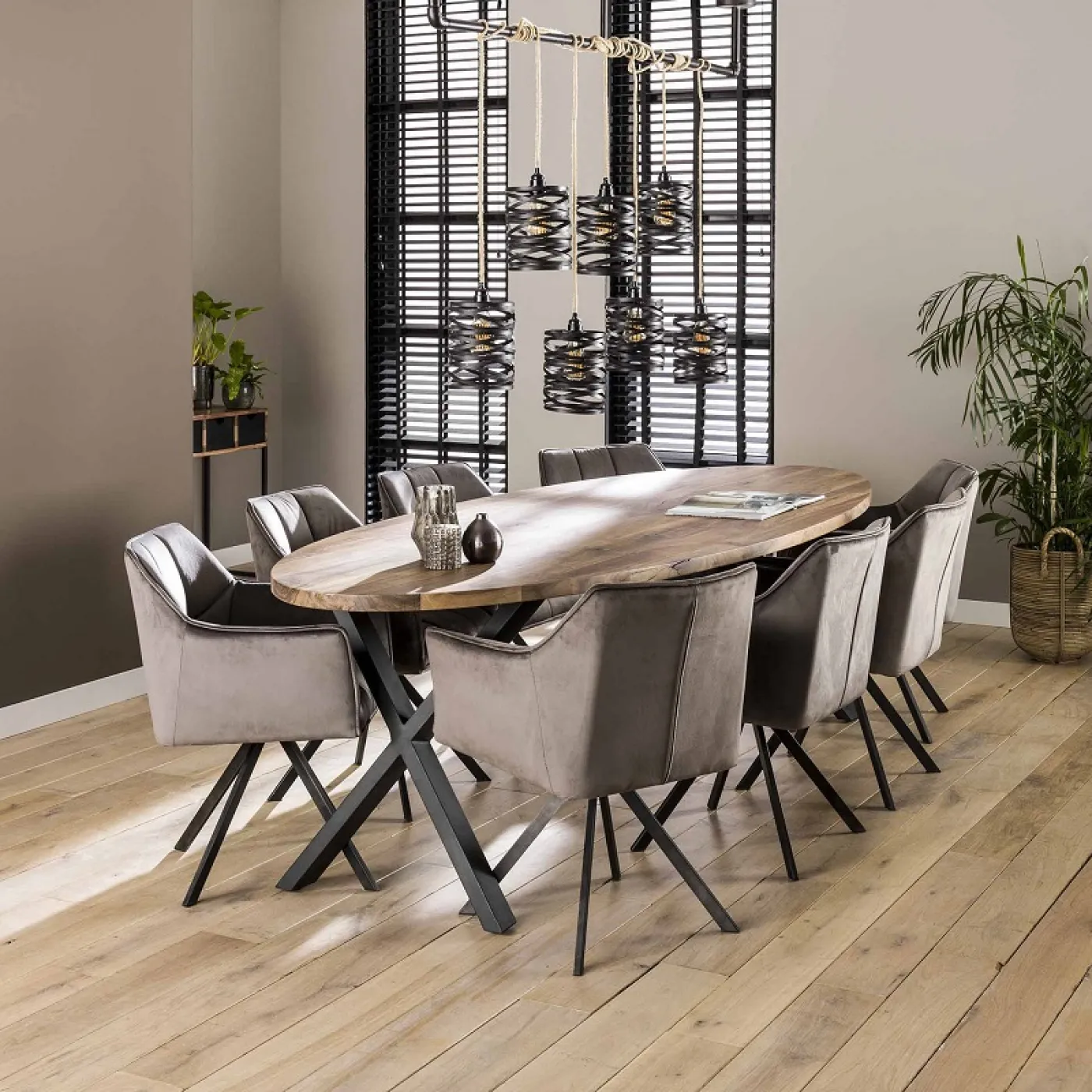 2er Set Stuhl Toik mit Armlehnen | Samt | drehbar | anthrazit