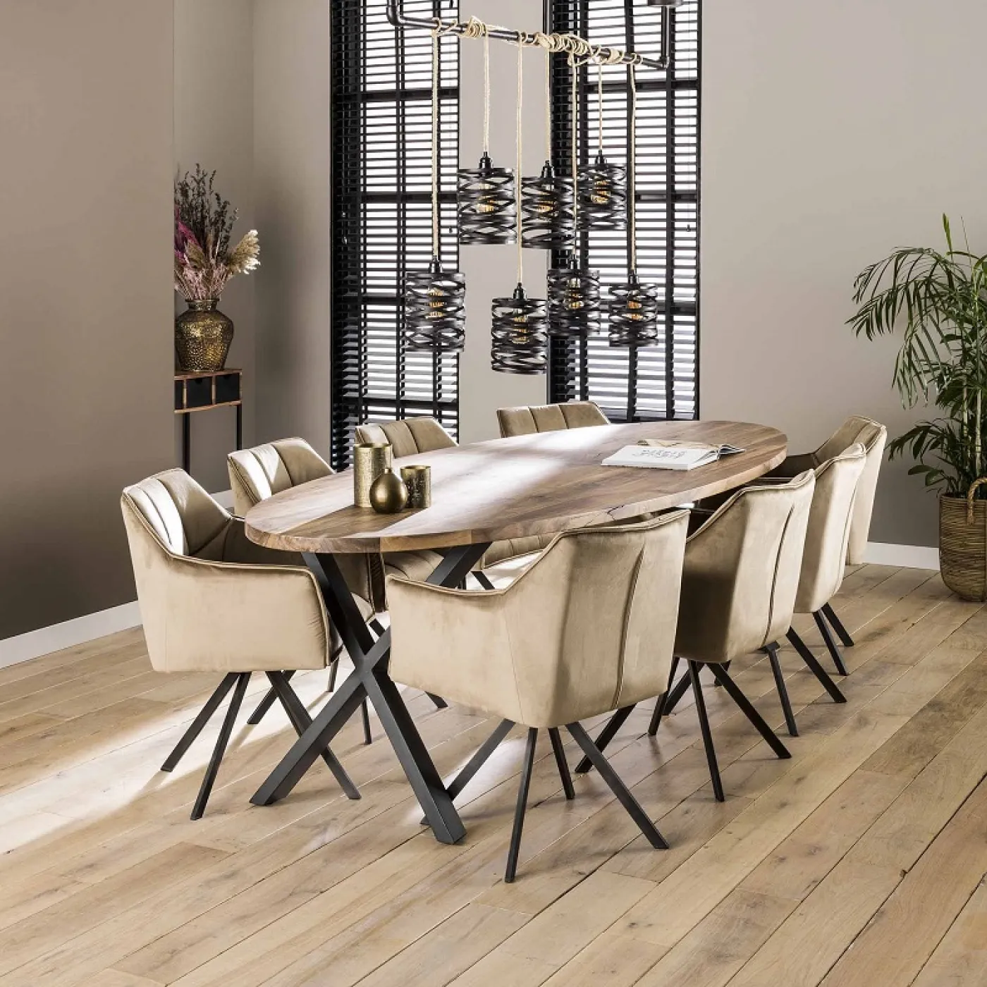 2er Set Stuhl Toik mit Armlehnen | Samt | drehbar | champagner