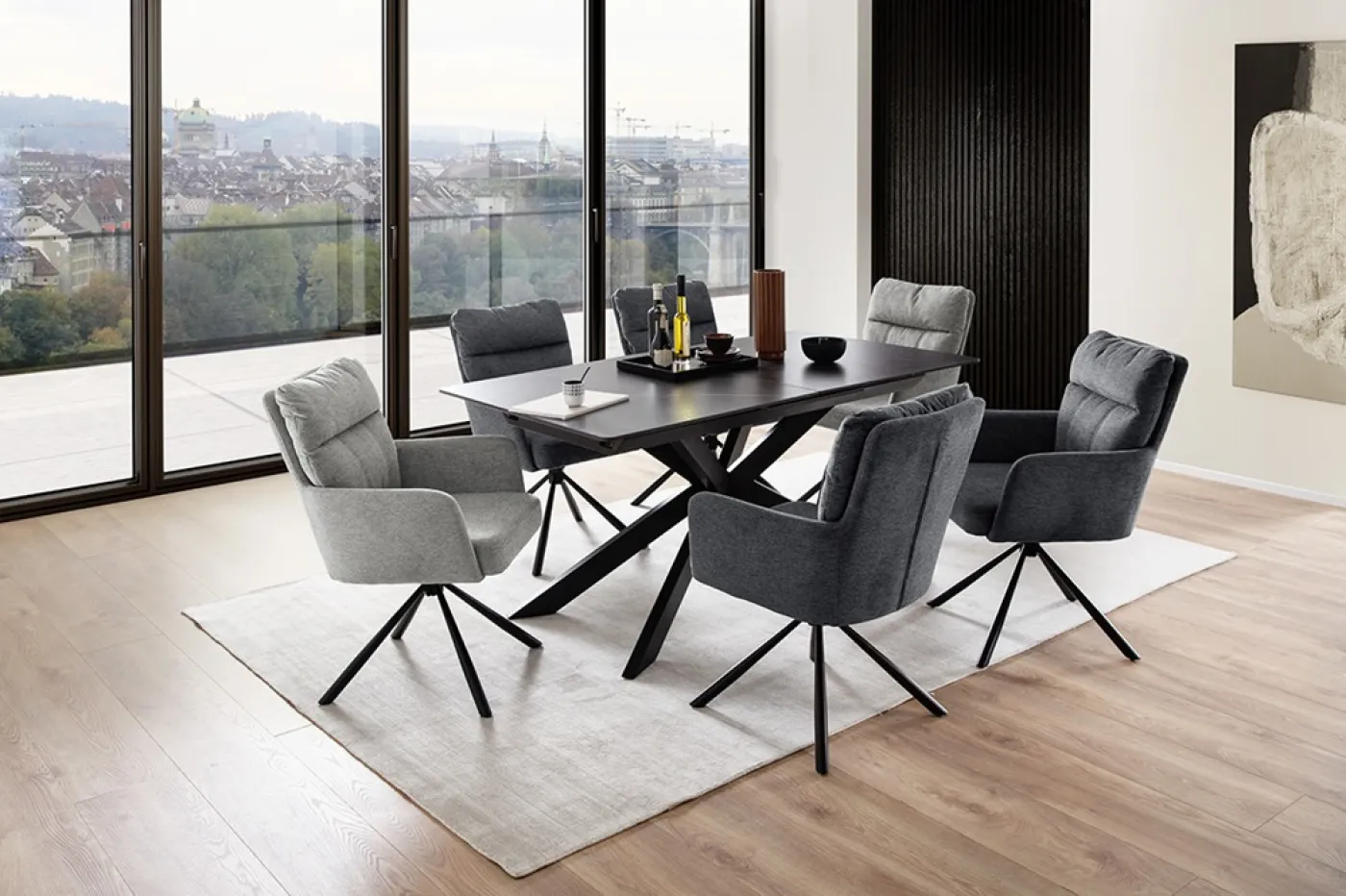 2er Set Stuhl Utica mit Armlehnen | drehbar | grau