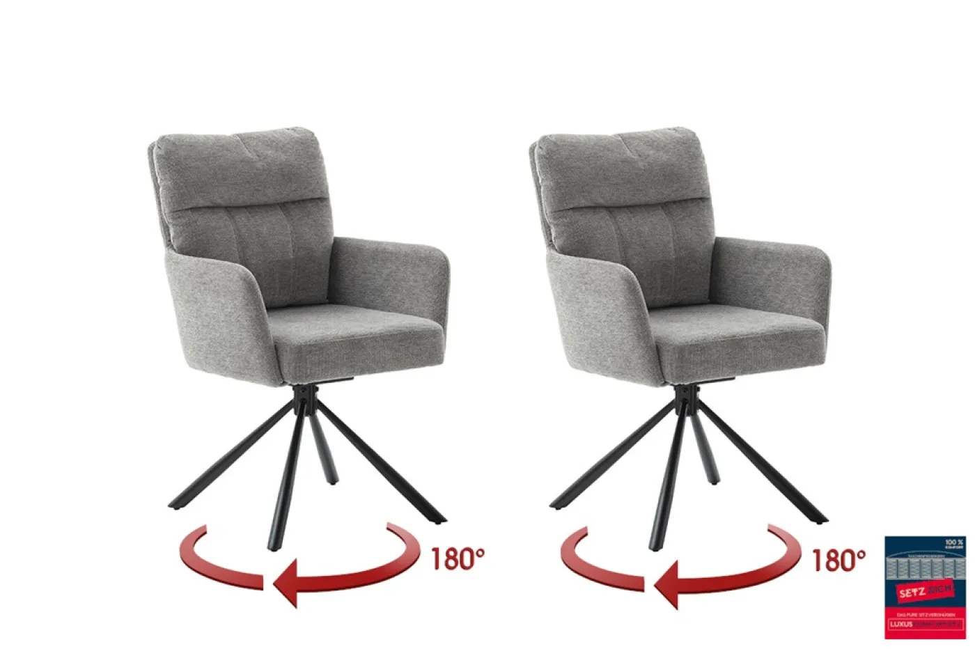 2er Set Stuhl Utica mit Armlehnen | drehbar | grau