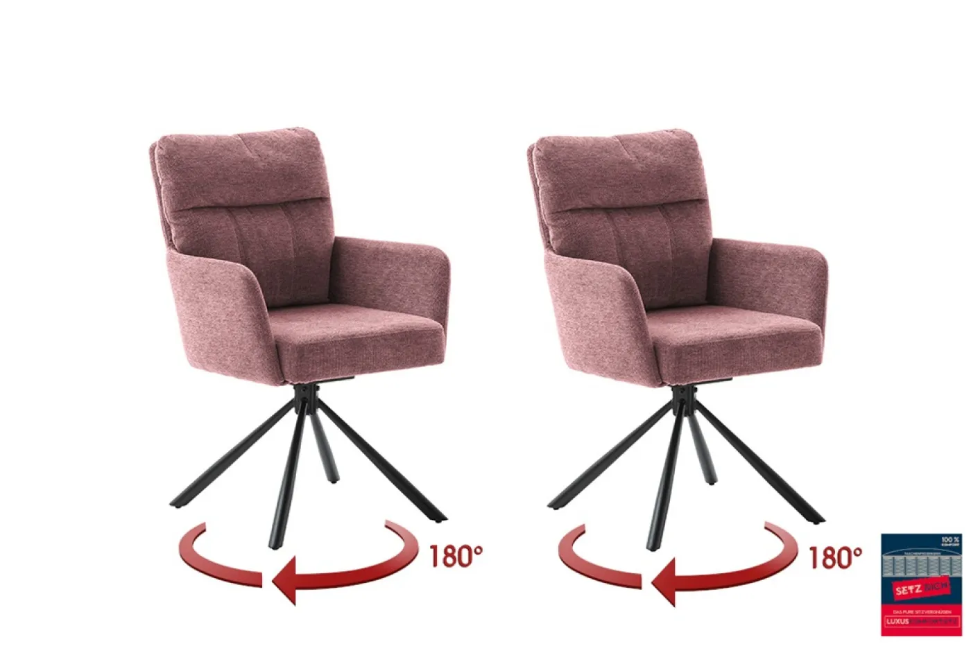 2er Set Stuhl Utica mit Armlehnen | drehbar | himbeer