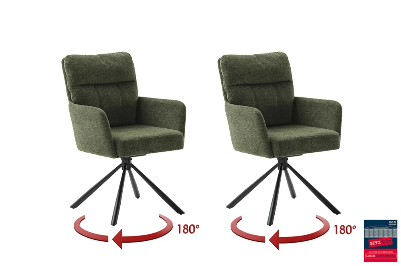 2er Set Stuhl Utica mit Armlehnen | drehbar | olive