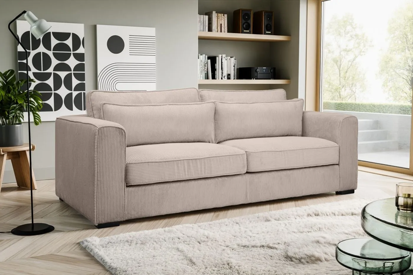 3-Sitzer Polstersofa Almera | 241cm | Cordstoff | beige-braun