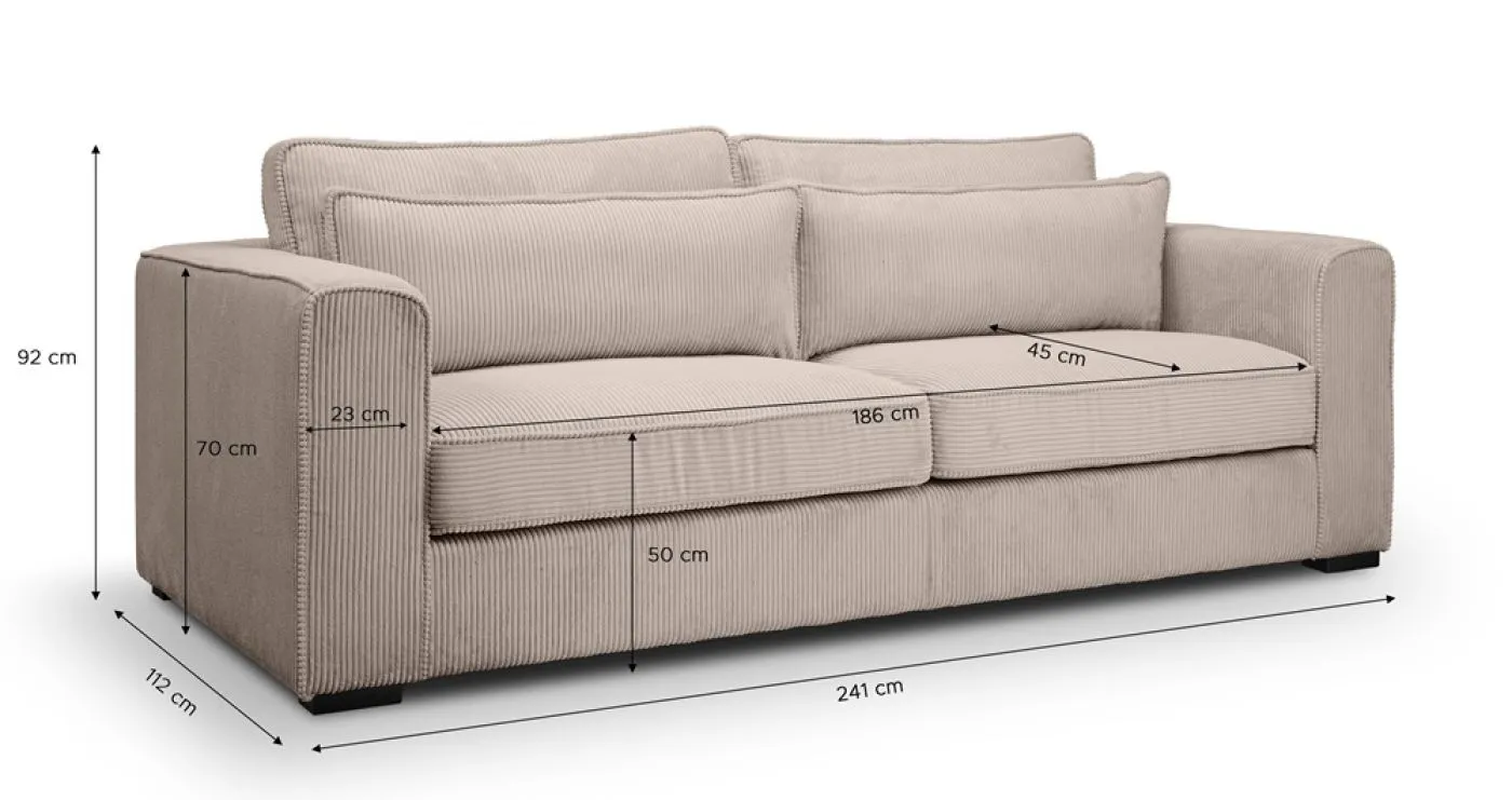 3-Sitzer Polstersofa Almera | 241cm | Cordstoff | beige-braun