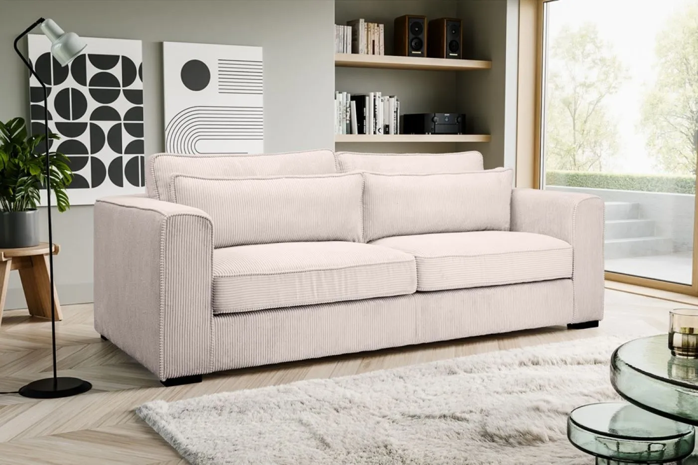 3-Sitzer Polstersofa Almera | 241cm | Cordstoff | grau-beige