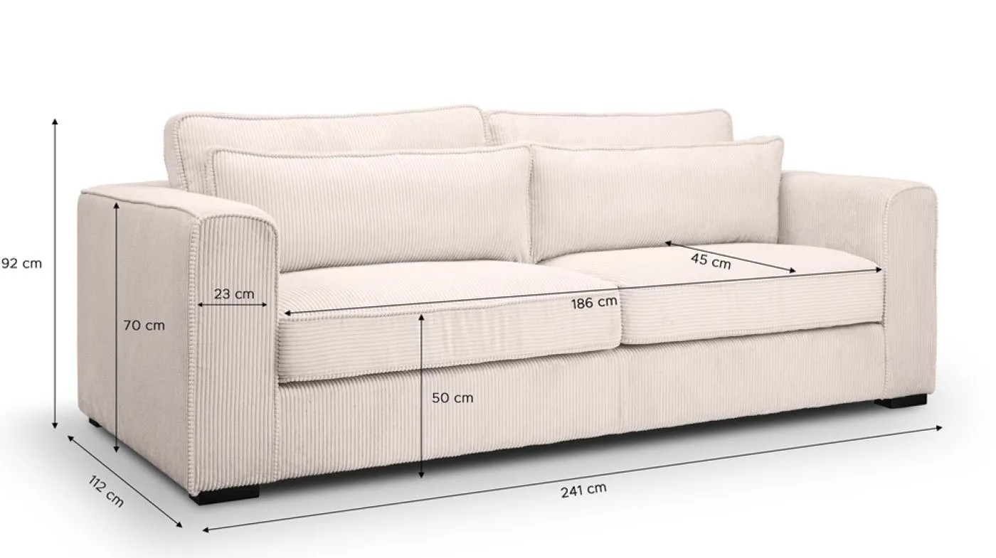3-Sitzer Polstersofa Almera | 241cm | Cordstoff | grau-beige