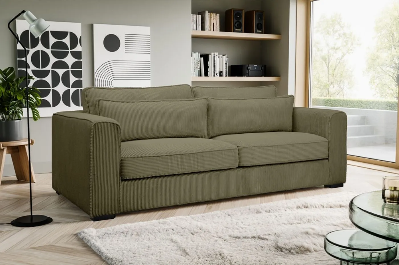 3-Sitzer Polstersofa Almera | 241cm | Cordstoff | khaki