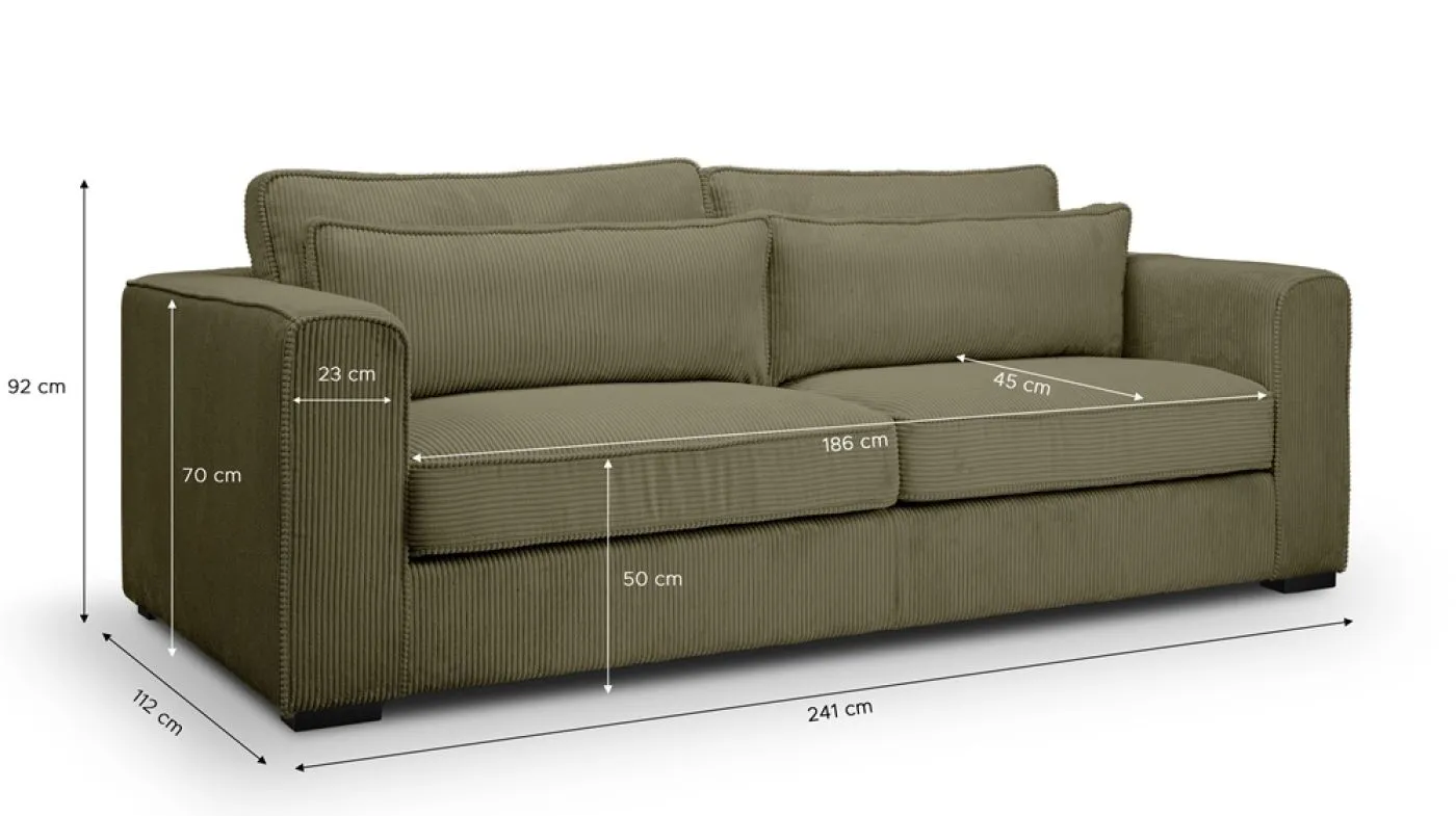 3-Sitzer Polstersofa Almera | 241cm | Cordstoff | khaki