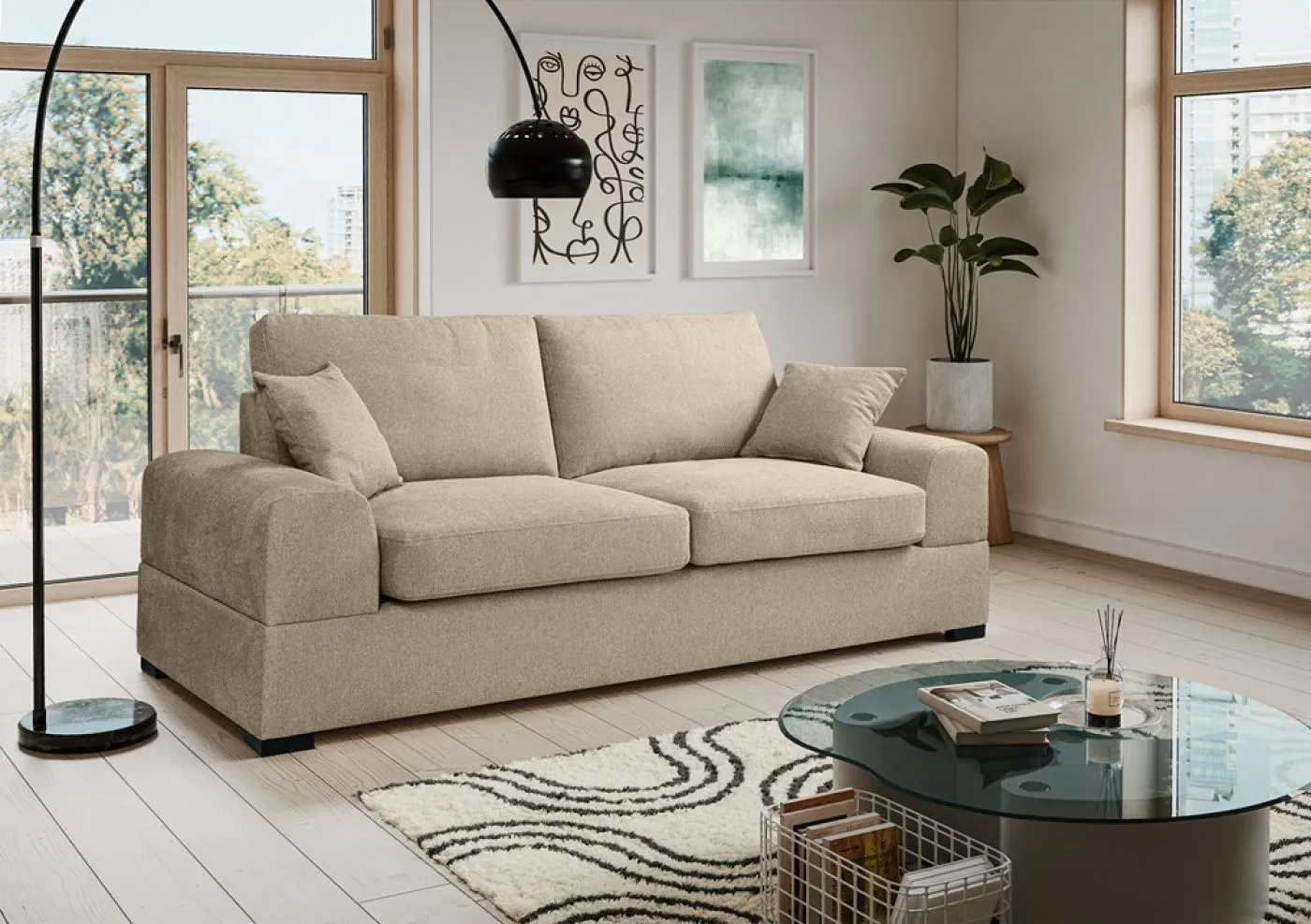 3-Sitzer Polstersofa Veda | 221cm | Strukturstoff | beige