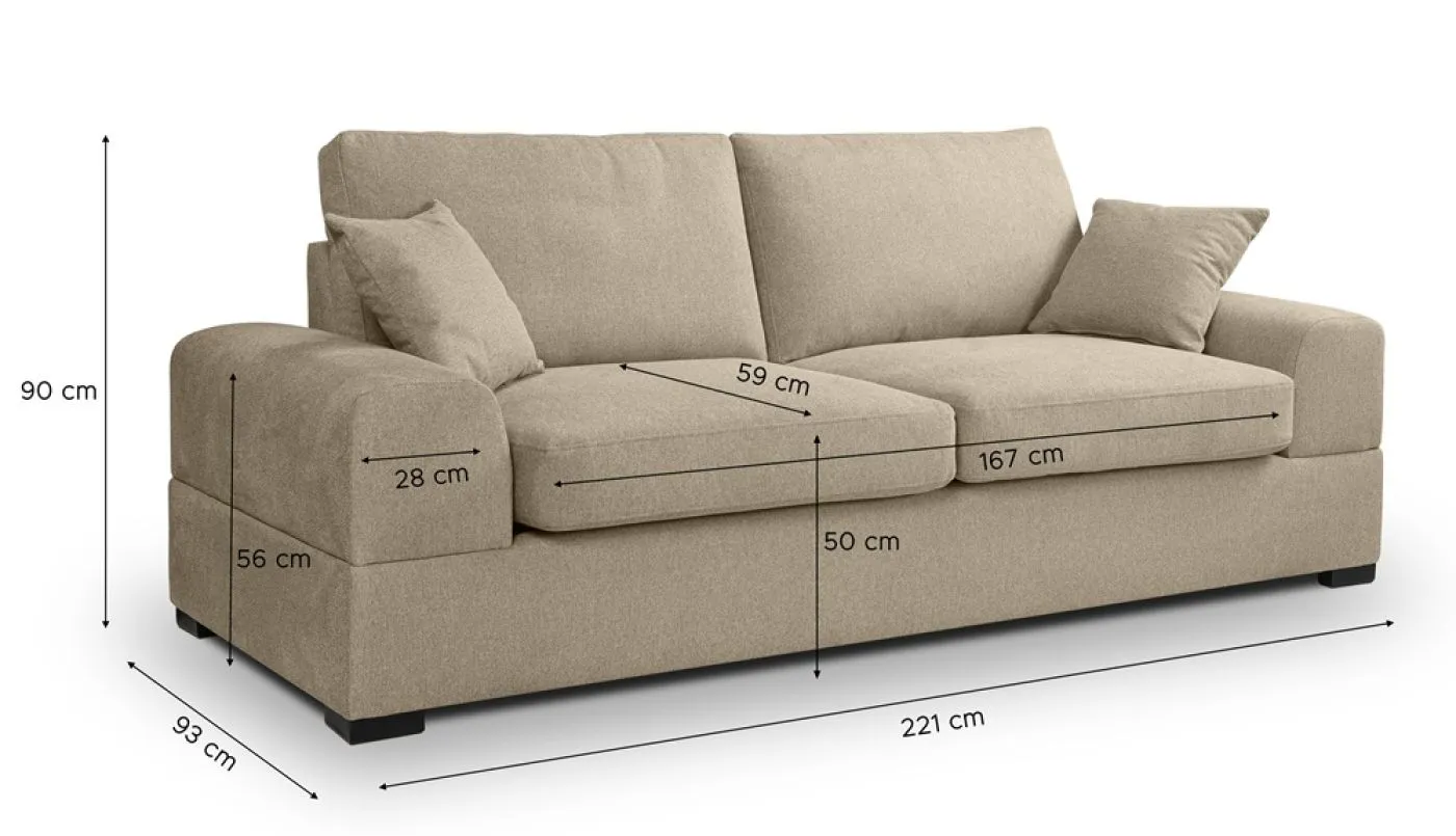 3-Sitzer Polstersofa Veda | 221cm | Strukturstoff | beige