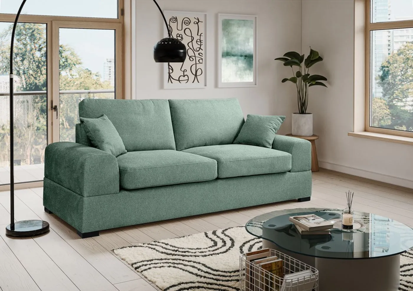 3-Sitzer Polstersofa Veda | 221cm | Strukturstoff | petrol