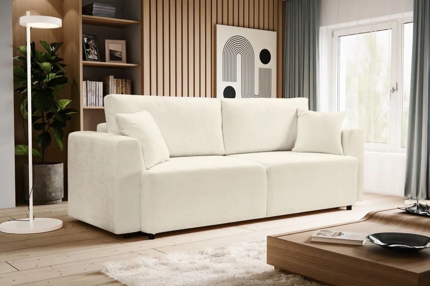 3-Sitzer Schlafsofa Point | 250cm | Webstoff | Creme