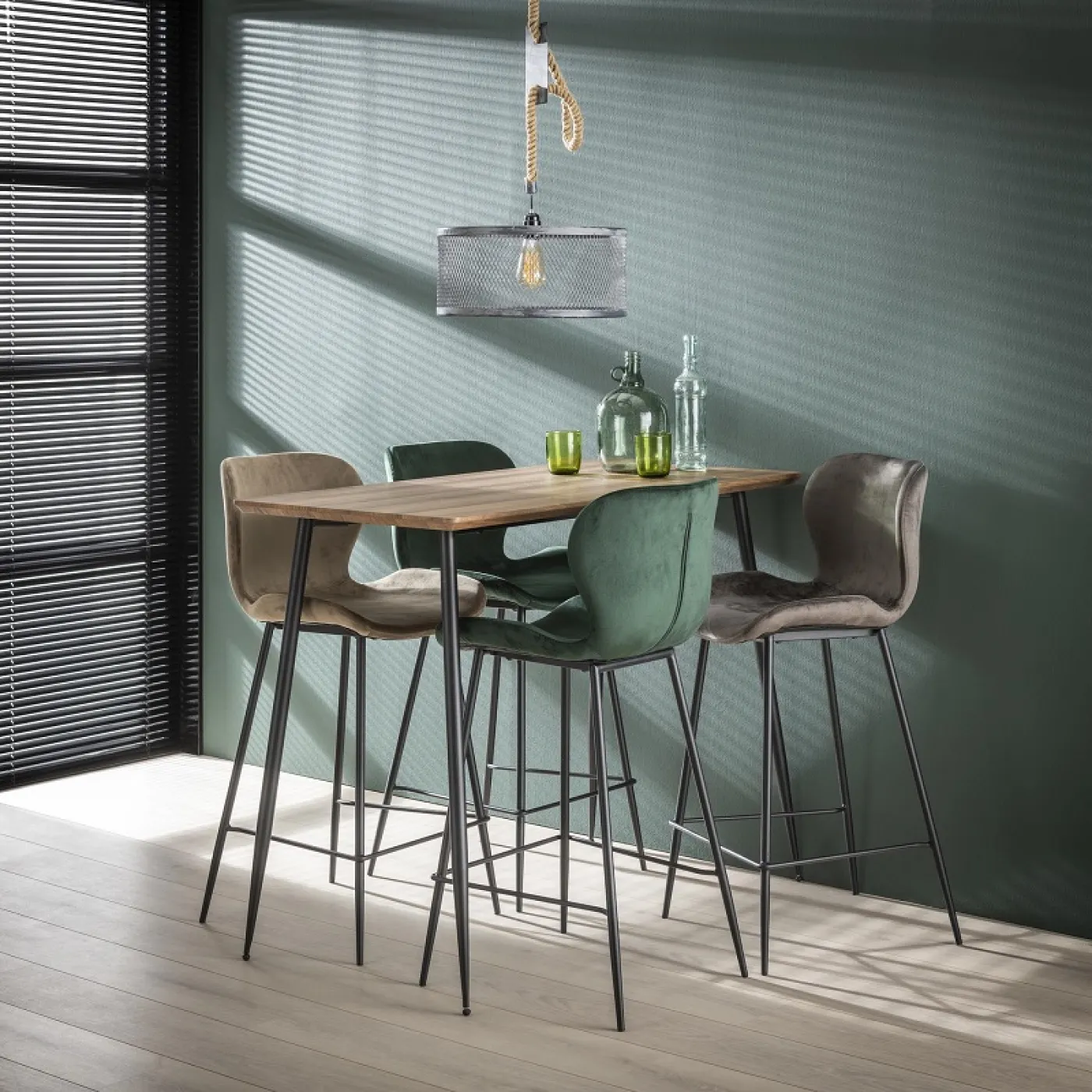 4er Set Barhocker Gonio Samt | grün