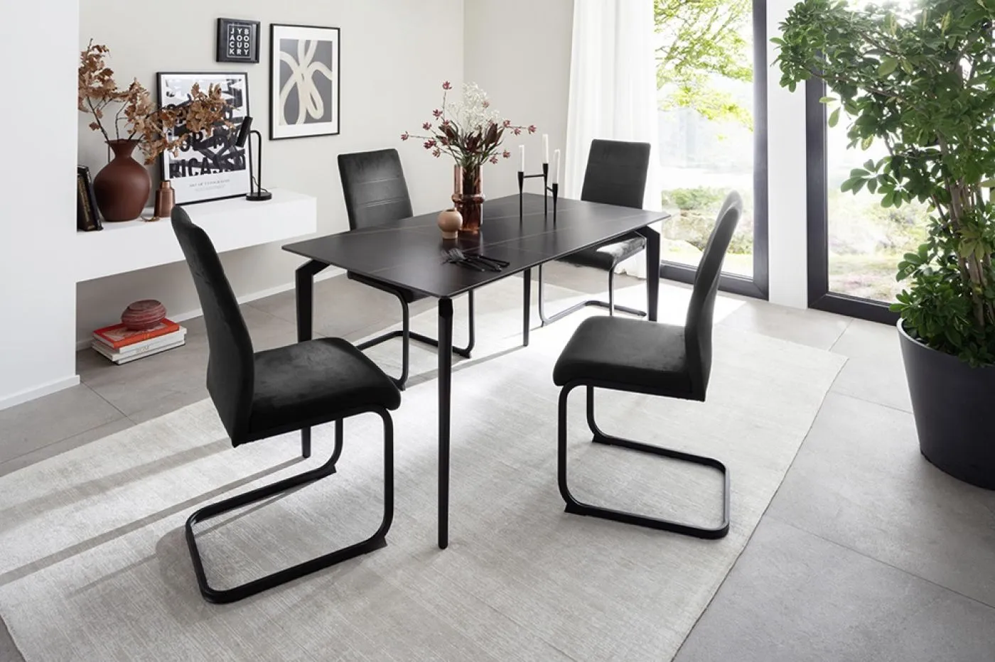 4er Set Freischwinger Stuhl Ticino | schwarz