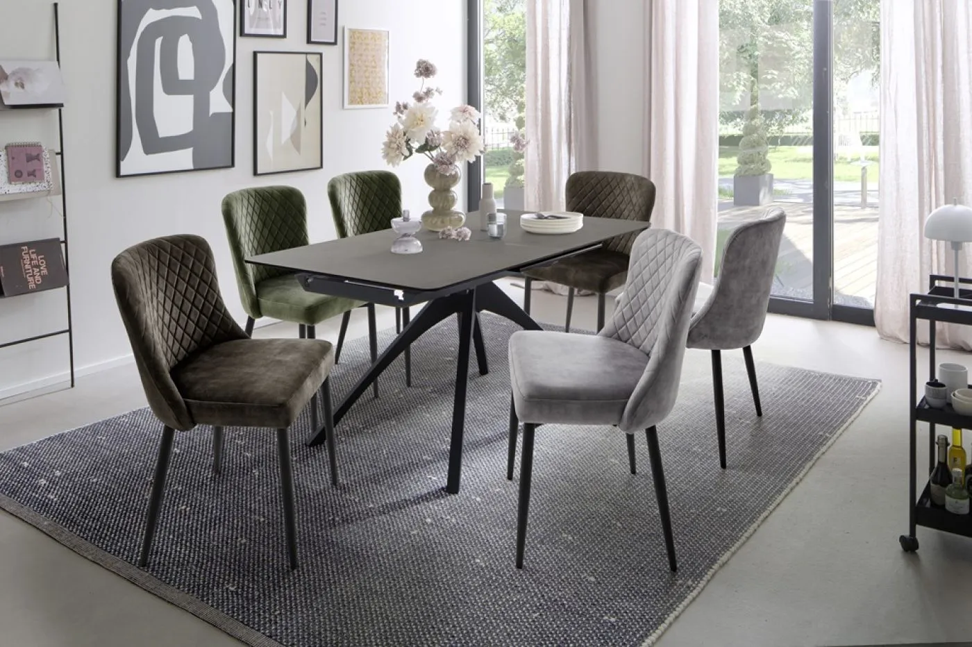 4er Set Stuhl Aboshi | olive / schwarz matt