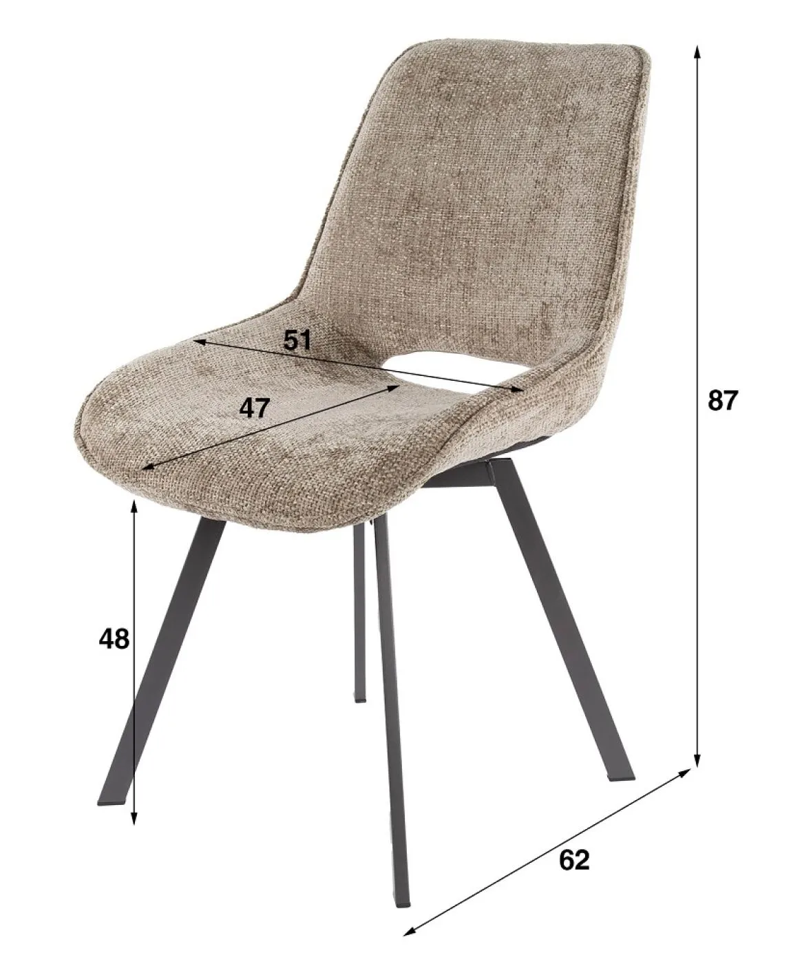 4er Set Stuhl Basi | drehbar | Chenille-Stoff | champagne