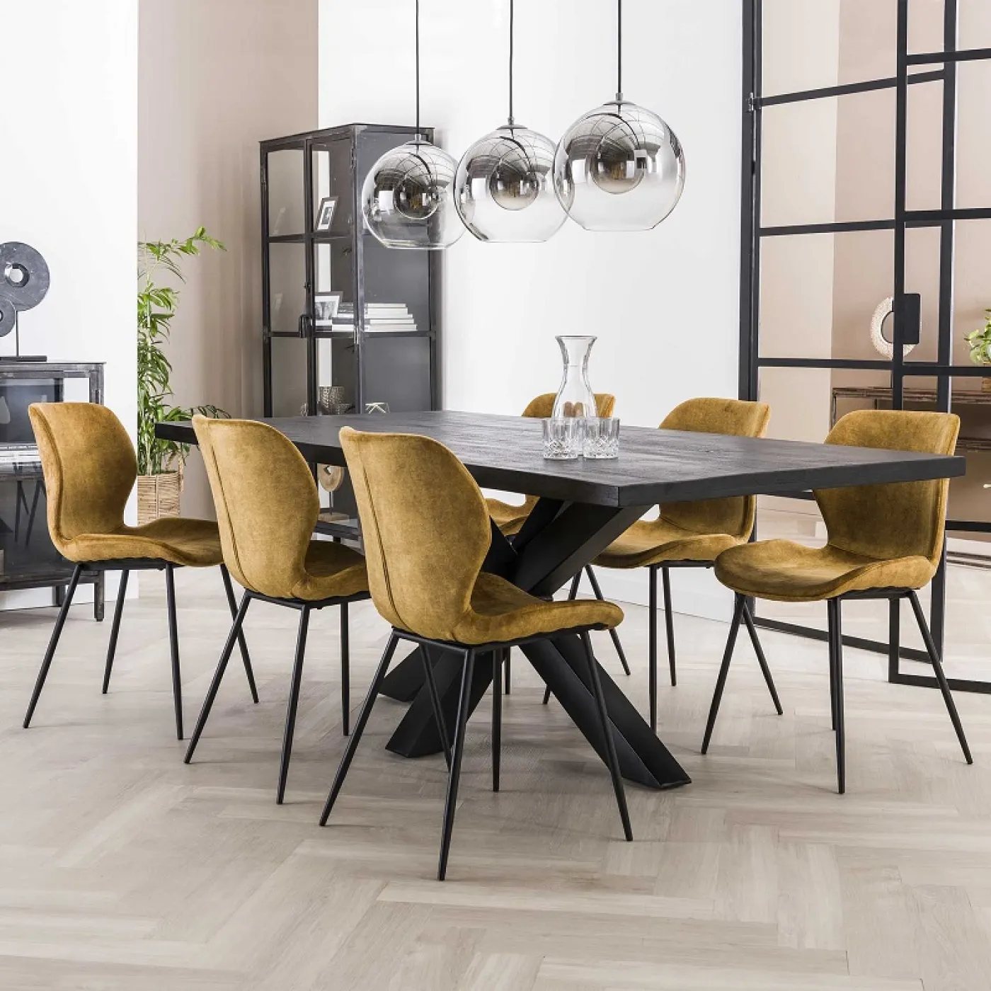 4er Set Stuhl Gonio Samt | gold